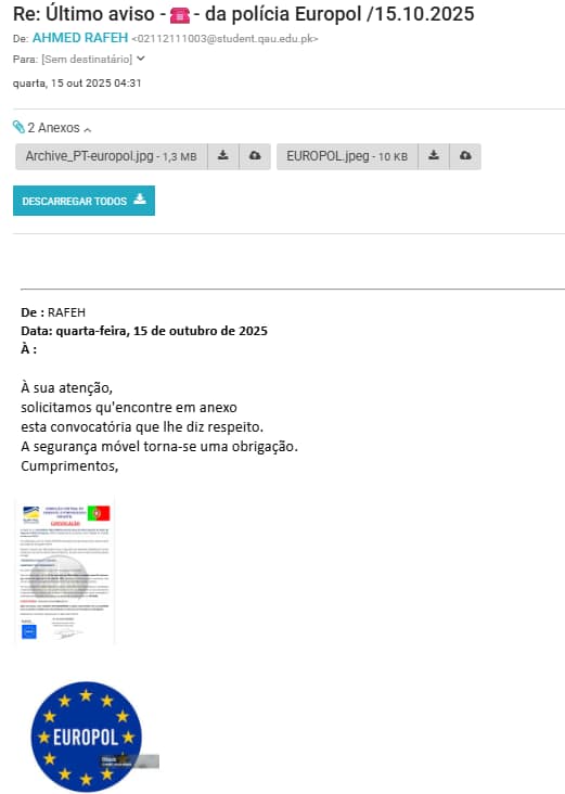 Fraudulenta da Europol, a agência de polícia europeia.